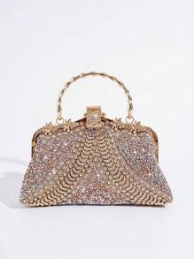1 pezzo Nuova borsa da sera decorata con cristalli, borsa di lusso con cristalli per abiti da cerimonia, elegante pochette con polsiera per gala, festa, compleanno, matrimonio, regalo