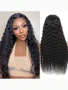 Peluca frontal de encaje de onda de agua transparente de 38 a 40 pulgadas al 250% de densidad, cabello humano rizado natural brasileño, 13x4 pulgadas, para mujeres - 1B - Ver 9