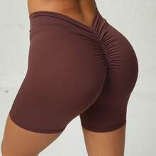 Women's High Waist Sexy V Back Yoga Shorts For Tummy Control Fitness Athletic Workout Running Shorts Sport Butt Scrunch Booty Yoga Shorts Buttery Soft Tummy Control Gym Shorts For Workout Sport Running Biking - 咖啡棕 - 查看 2