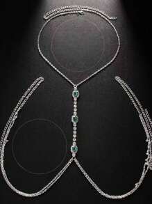 1 pieza Collar de cadena para el Body con tachuelas en forma de corazón, joyería corporal sexy con cristales para mujeres, estilo de moda europeo y americano