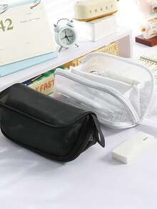 1 件返校季透明网状笔袋，大容量多层分类收纳学生铅笔盒，适用于校园桌面铅笔、橡皮擦、尺子等文具收纳袋，方便手持文具盒，多功能化妆品收纳袋，返校，学校用品，铅笔盒，铅笔袋，书包 - 彩色 - 查看 5