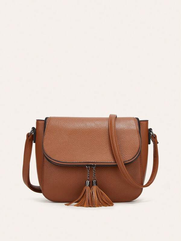 New Fashion European And American Style Flap Saddle Bag With Tassel Shoulder Crossbody Bag For Women