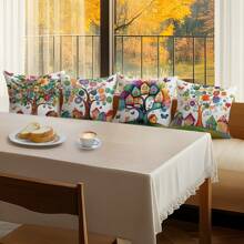 4 pièces Housses de coussin d'appoint imprimées avec arbres et maisons colorés, 45 cm*45 cm