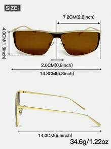 1pc Metallic Square Frame Tinted Eyeglasses, Retro-Inspired Fashion Accessory, Suitable For Casual, Party, Holiday Gifts