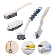 4-Piece Multi-Size Nylon Cleaning Brush Set, Modern Assorted Colors Ergonomic Handle Non-Scratch For Kitchen Bathroom Shoe Cleaning Including Dish Brush Cup Brush Scrub Brush - Ideal For Home Cleaning Spring Cleaning [ Kitchen Cleaning Brush, Dish Brush]