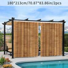 1pc/2pcs Outdoor Curtains With 100% Polyester Bamboo Pattern, Translucent Rustic Style All-Season Sunshade Curtains With Hooks, Suitable For Garden, Patio, Terrace, Corridor - Machine Washable, Privacy Screen, Natural Appearance, Durable Fabric