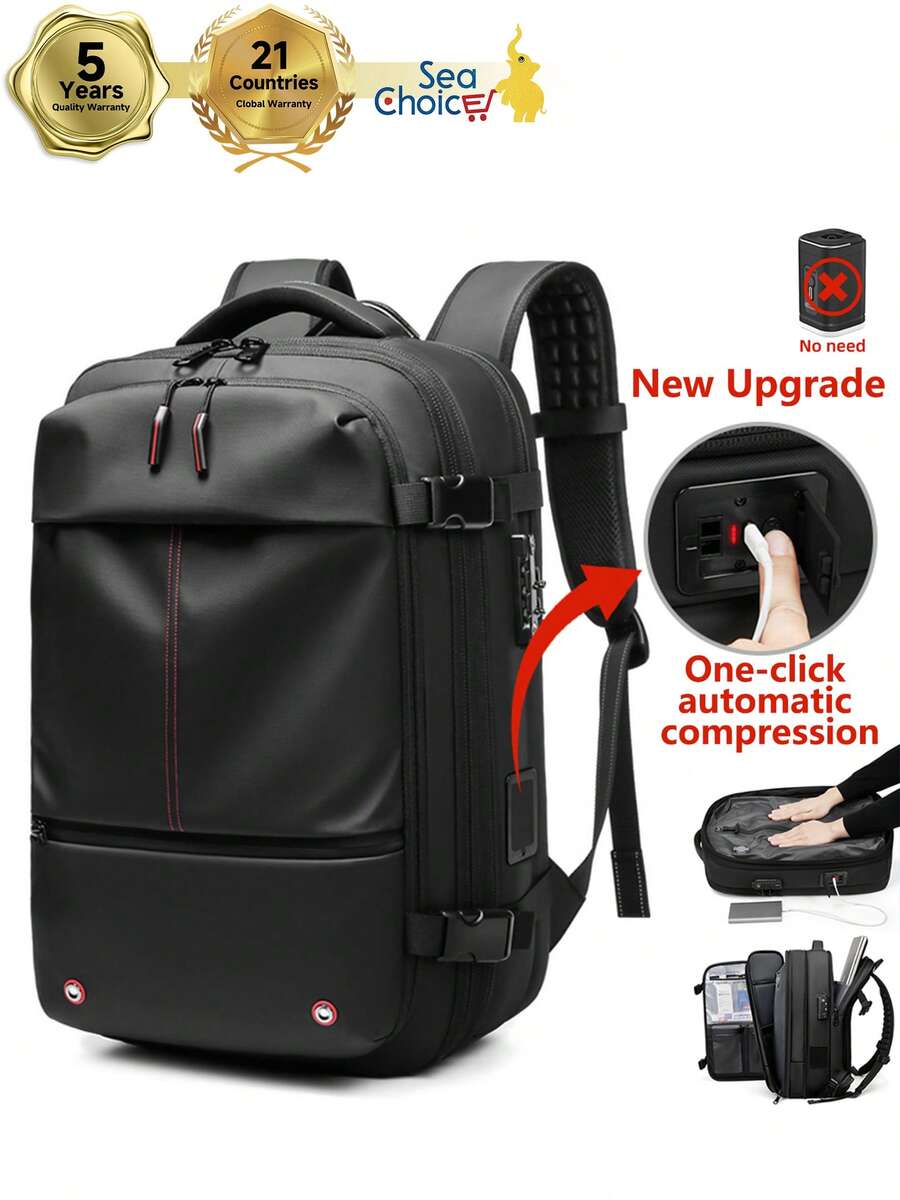 Sea Choice Vacpack Backpack For Travel 60L Expandable Vacpack Compression Backpack Waterproof Flight Backpack With Vacuum Compression Assistant, With USB C Port And Password Lock - Black - View 1