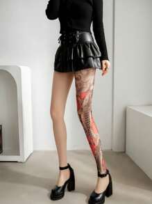 1 Pair Of Spring And Summer Flower Legs Stockings 360-Degree Tattoo Printed Socks For Women, High-Quality Colorful Tattoo Domineering Pantyhose