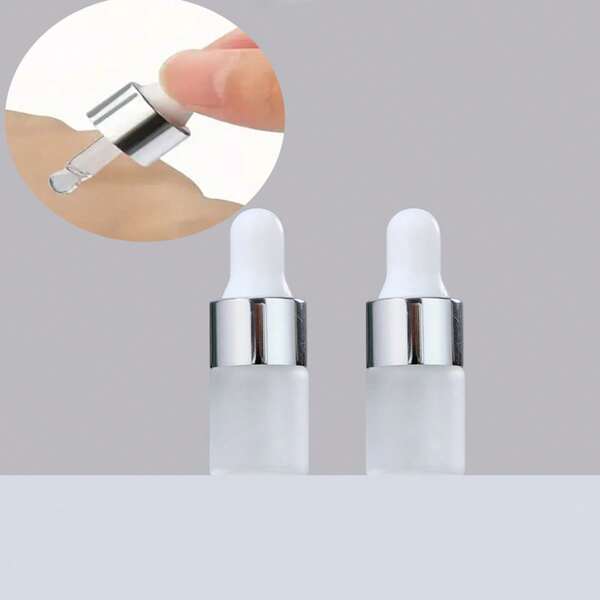 5pcs/10pcs/15pcs 2ml Mini Essential Oils Sample Dropper Bottles -Frosted Glass Bottles-Silver Cap - For Traveling Essential Oils Perfume Cosmetic Liquid