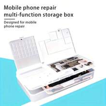 Caja de almacenamiento multifuncional para herramientas de reparación de teléfonos móviles, utilizada para recopilar componentes de placa de circuito integrado y herramientas para abrir teléfonos inteligentes, reparación de computadoras portátiles. Caja de almacenamiento de herramientas con tapa transparente, solución de almacenamiento compacta, sellada de forma segura para organizador de almacenamiento de mujeres, artículos esenciales de viaje, de vuelta a la escuela.