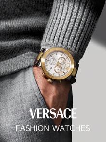 Versace Men's Quartz Watch,Brown Leather Strap Wrist Watch With Gold-Tone Steel Case,Watch Gift For Men,VEPY00220