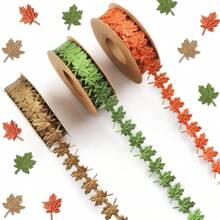 3 rollos de 5 yardas de cintas de otoño, cintas de acción de gracias de color verde, marrón y naranja con forma de hoja de arce, cintas artesanales para decoración de regalos, fiestas de otoño, decoración de otoño, Halloween y decoración de otoño