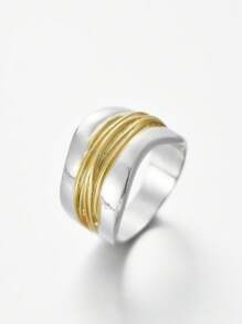 1 pieza Nuevo anillo de dos colores retro bohemio para hombres, hueco y ancho, simple y de moda, adecuado para regalos de joyas de uso en fiestas para parejas