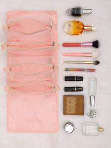 1 bolsa de armazenamento de cosméticos de grande capacidade, estilo boêmio, bolsa de higiene pessoal removível, bolsa de maquiagem dobrável portátil, bolsa organizadora de cosméticos à prova d'água para férias, praia, banheiro e quarto, grande capacidade, essencial para viagens na praia, férias de verão, volta às aulas - Multicolorido - Ver 4