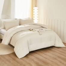 Queen Comforter Set Sage Green, 3 Pieces Lightweight Comforters Queen Size Solid Bedding Comforters Sets, Down Alternative Comforter Bed Set Quilt Blanket - 02 - Beige - View 5