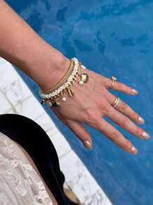 Bracelet de perles de coquillages, pendentif de coquille, de conque et de perle, bracelet de perles de paille, design créatif, style vacances, s'assortit bien avec des perles d'eau douce, convient pour un port quotidien
