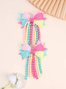 2 piezas Lazos Korker arcoíris para niñas, lazos de cinta grosgrán coloridos y rizados con pinzas de cocodrilo, regalos de vacaciones accesorios para el cabello lindos y dulces para niños