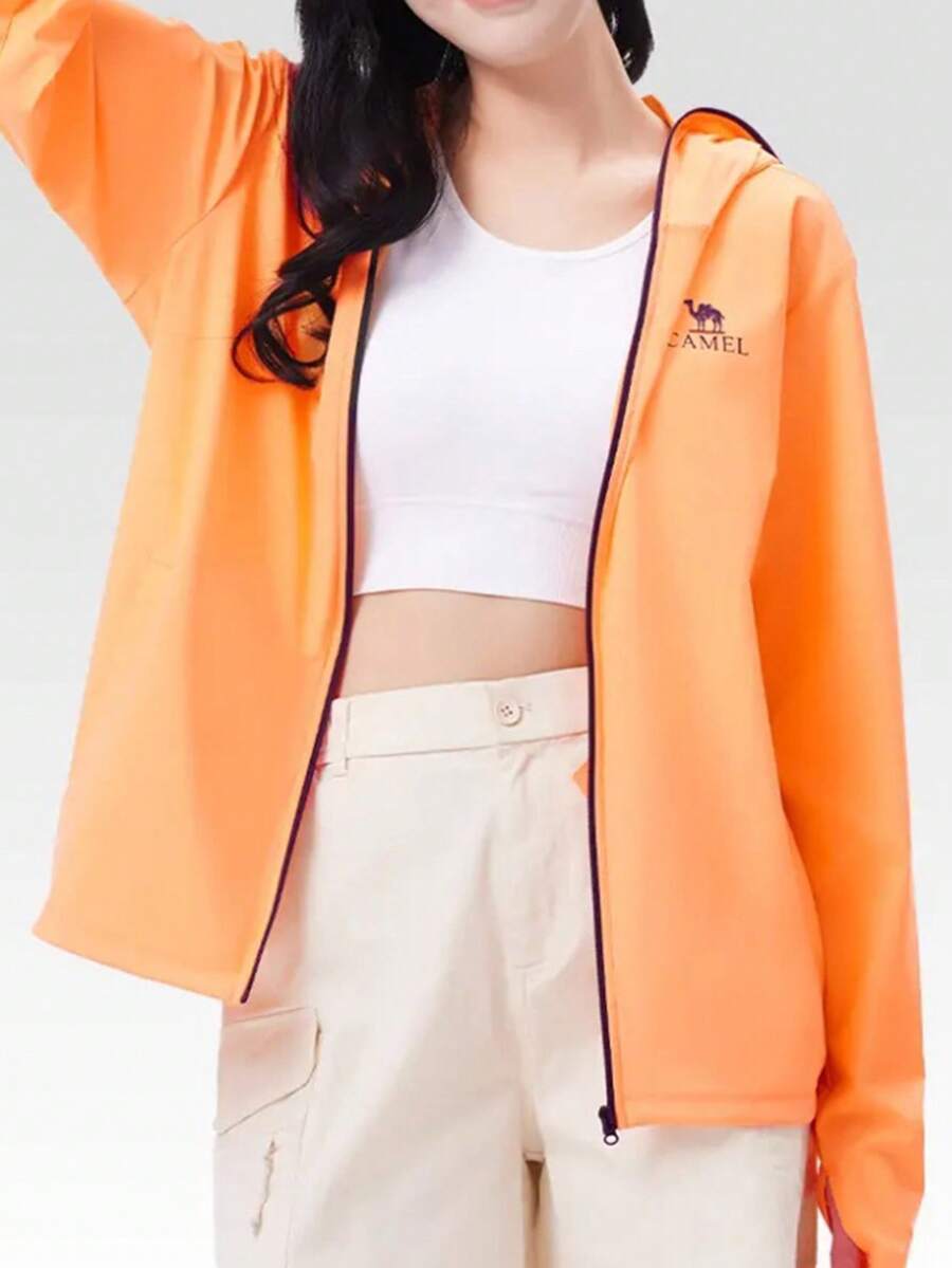 CAMEL CROWN Women's Standard Length Knitted Sunscreen Shirt, Summer Sunscreen Jacket, Quick-Drying, Breathable, Lightweight Sunscreen Clothing - Fruit Red Orange - View 1