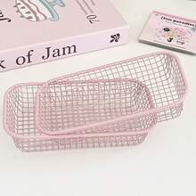 4 件奶油色铁丝收纳篮，多件装，多色组合收纳，多功能桌面办公和学生用品收纳盒，笔筒