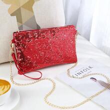 Sequins Clutch Evening Bag With Chain Strap, Sparkly Handbag Crossbody Shoulder Bag, Party Purse For Women And Girls, Ideal For Weddings, Proms, Cocktails, Night Out, Holiday Events - Red - View 7
