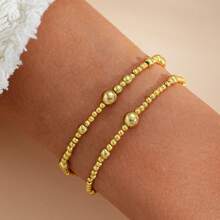 2/3pcs Fashionable Layered Pearl Beaded Woven Bracelet, Minimalist & Versatile For Women, Best Gift For Her (Pearl Size Sequence Random)
