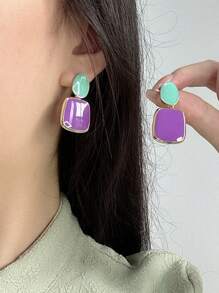 1 par de pendientes cuadrados geométricos de color contrastante, joyería de mujer de moda y versátil