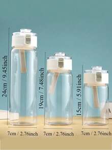 1个350/550/800毫升透明水瓶/水杯，夏季水瓶，带可折叠盖和防漏吸嘴，便携式简约塑料水瓶，可重复使用，适用于运动、健身、办公室、学校、户外活动，夏季必备 - 彩色 - 查看 6