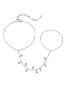 TUANZISP 1pc Adjustable Copper Plated Finger Chain Bracelet, Decorated With Faux Pearl And Cubic Zirconia, Elegant Style Suitable For Daily Wear, Fashionable And Luxury Women Jewelry Gift For Birthday, Valentine's Day