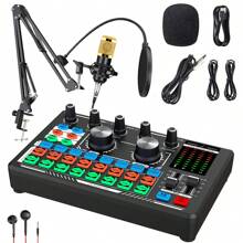 Live Sound Card And Audio Interface With DJ Mixer Effect And Speech Converter, Stereo Mixer, Suitable For Live Streaming, Recording Studio, And Gaming