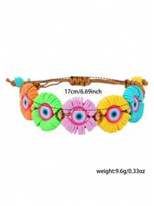 Pulseira de argila polimérica retrô boho com cores aleatórias, CCB, elemento olho grego, à prova d'água, fio encerado, feita à mão, adequada para uso diário feminino, roupa de festa de verão, praia, presente