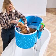 Portable Dog Bathtub, Elevated & Foldable Space-Saving Pet Shower Station With Efficient Drainage, Bathing Tub For Washing & Grooming Small And Medium Size Dogs And Cats Indoor & Outdoor, Light Blue - 淺藍色 - 查看 9