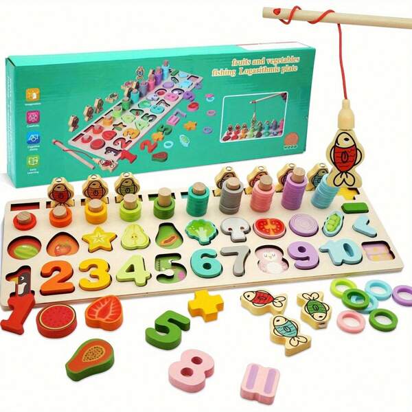 Magnetic Fishing Game, Children's Wooden Number Puzzle Set, Counting Game Toys For Boys And Girls, Puzzle Development Learning Toys