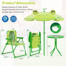 Lifezeal Kids Picnic Table & Chair Set With 2 Folding Chairs & Height Adjustable Umbrella - 綠色 - 查看 6