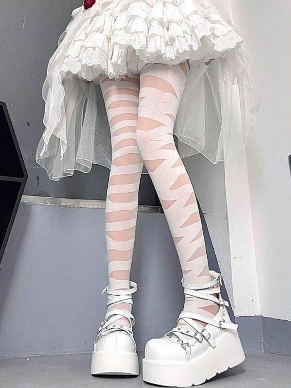 1pc/Lolita Cross Tie White Silk Stockings For Female Summer Thin Pure Sexy Black Silk Punk Hot Girls Striped Pantyhose Hot Girls Stockings Sexy Bottoming Socks, Sexy Underwear Hollow Ultra-Thin Mesh Knee Socks, Popular Nightclub Royal Sisters, Black Silk Fishing Nets, Suspenders, Sexy Sexy Jacquard Silk Stockings Sexy Underwear Sexy Lingerie