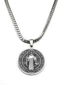 San Benito Exorcist Pendant Necklace For Women Men Stainless Steel Christian Saint Benedict Religious Amulet Chain Jewelry