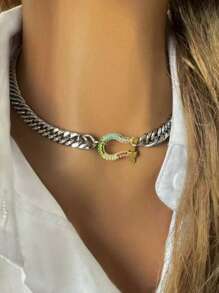 STYLEVER 1 PC Silvery Charm Pendant Necklace,Gold Lock Charm Necklace,Colorful Mountain Climbing Chain, Shackle Charm Necklace,Stainless Steel Chain,U-Shaped Horseshoe Necklace