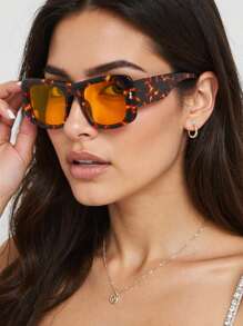 Neue vintage klassische ovale Modebrille Unisex, stilvoller Streetwear, lässiges Allround-Outfit für Herbst/Winter, Y2K-Stil Preppy-Style für den Schulanfang, rechteckige Form, Leoparden-Totenhaut-Druck