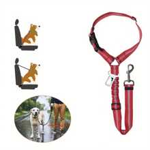 Adjustable Two-In-One Pet Car Seat Belt, Retractable Elastic Reflective Dog Leash, Seat Belt Made Of Durable Polyester Fiber, Washable By Hand, With Safety Buckle And Elastic Elastic Buffer, Which Is Very Suitable For Safe Travel With Dogs.