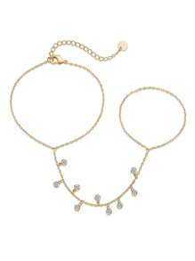 TUANZISP 1pc Adjustable Copper Plated Finger Chain Bracelet, Decorated With Faux Pearl And Cubic Zirconia, Elegant Style Suitable For Daily Wear, Fashionable And Luxury Women Jewelry Gift For Birthday, Valentine's Day