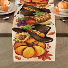 1pc, Thanksgiving Pumpkins Leaves Fall Table Runners, Autumn Harvest Thanksgiving Maple Leaves Kitchen Dining Table Decoration, Seasonal Farmhouse Indoor Decor Autumn Decorations For Home ﻿