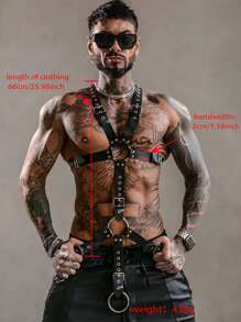 1pc Men's Leather Underwear Full Body Harness, Men's Thongs And Leather Tops, Men Harnesses