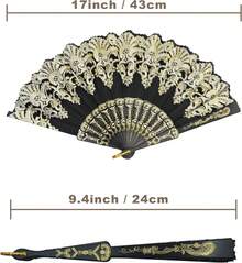 Handheld Chinese Folding Fan Hand Fans For Women Foldable Bulk For Party Wedding Church Dancing (Black) - Black - View 6