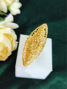 1 pieza Anillo alargado de dedo con baño de oro de cobre a la moda para mujeres, adecuado para bodas, fiestas, bailes de graduación, Día de la Madre, cumpleaños. Anillo abierto y ajustable.