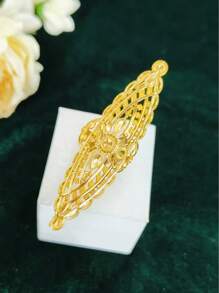 1 pieza Anillo alargado de dedo con baño de oro de cobre a la moda para mujeres, adecuado para bodas, fiestas, bailes de graduación, Día de la Madre, cumpleaños. Anillo abierto y ajustable.