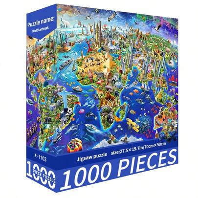 1 盒 1000 片拼图玩具，尺寸 70 厘米 * 50 厘米，油画风景和卡通图案，成人减压，装饰艺术，适合万圣节、圣诞节、礼物