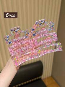 6 chiếc kẹp tóc vuông cỡ vừa dễ thương, nhiều màu sắc, in hình trái tim, thích hợp cho kiểu tóc hàng ngày, được đề xuất làm quà tặng phụ kiện tóc làm đẹp mùa thu đông cho trang phục đi nghỉ mát, kẹp tóc hoa cho nữ mùa hè - Nhiều màu - Xem 3