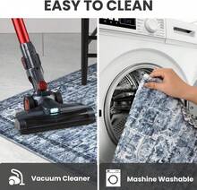 2.6x12 Blue Washable Rug For Entrance, Soft Printed Area Rug, Non-Slip Kitchen Rugs, Low-Pile Medallion Indoor Door Mat, Small Farmhouse Carpet For Entryway Kitchen Foyer Bedside - 白色 - 查看 7