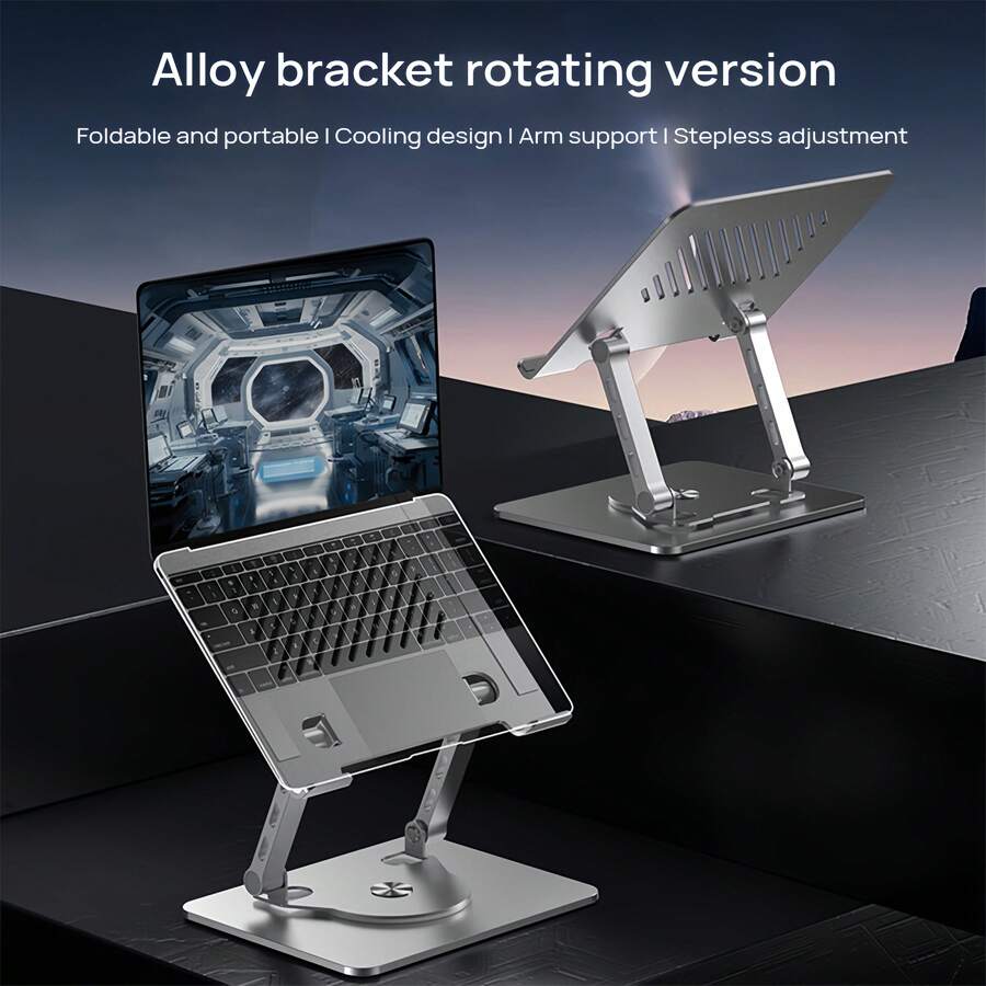 Lenovo [Double-Arm Support] ZJA7 Portable Folding Laptop Stand Ergonomic Lifting Computer Stand Stepless Adjustment Damping Shaft Heat Dissipation Non-Slip Office And Home Use - Grey - View 1