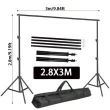 1Set Photo Studio Backdrop Support Kit Includes 2Pcs Background Brackets,Splicing Crossbars,Portable Bag For Carrying Hands,2X2M/2X3M/2.6X2M/2.6X3M/2.8X3M/3X3M High Adjustable Background Stand For Parties, Photoshoot, Photography, Projector Screen, Movie Screen, Wedding, Events Decoration, Balloon ﻿