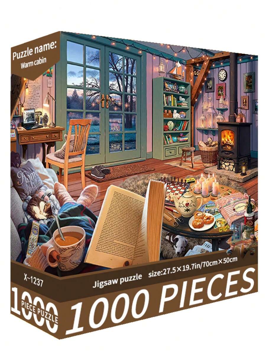 1 Set 1000 pezzi, Puzzle tema casa accogliente, dimensioni 70cm*50cm, stile pittura ad olio paesaggistica e cartoni animati, per adulti come sollievo dallo stress e decorazione, adatto per Ognissanti, Natale, regalo